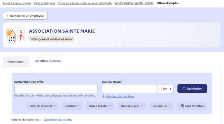 Offres d'emploi association sainte Marie